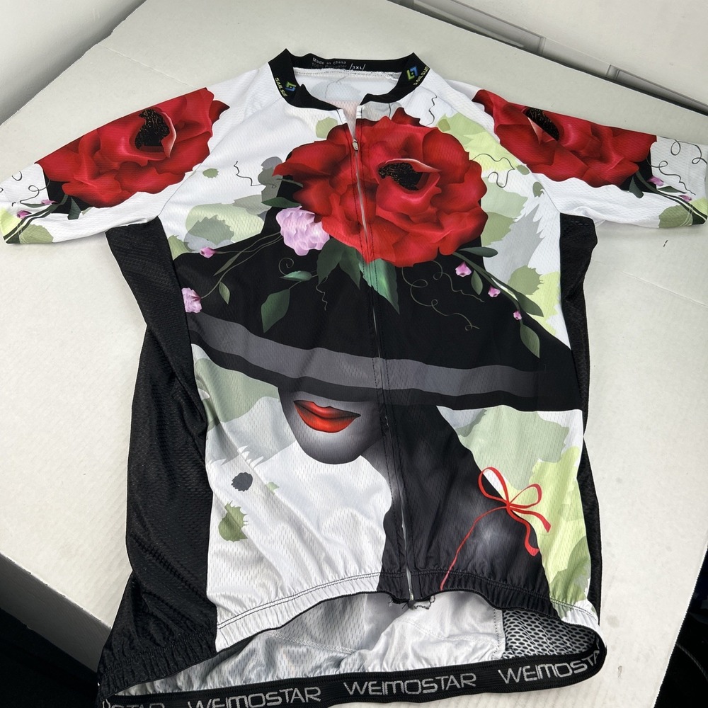 weimostar cycling jersey Women's 3XL Red Flowers Lady With‎ Hat 621